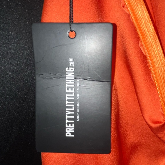 Orange Satin Plunge Ruched Midaxi Dress NWT - Picture 4 of 6